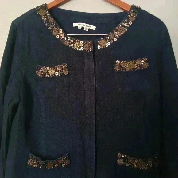 Jennifer Eden Denim Jacket Blazer Sequined Size 16 - Picture 2 of 16